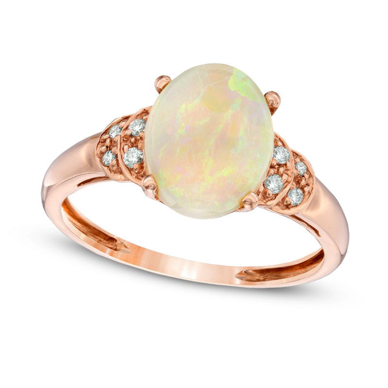 Image of ID 1 Oval Opal and Natural Diamond Accent Ring in Solid 10K Rose Gold