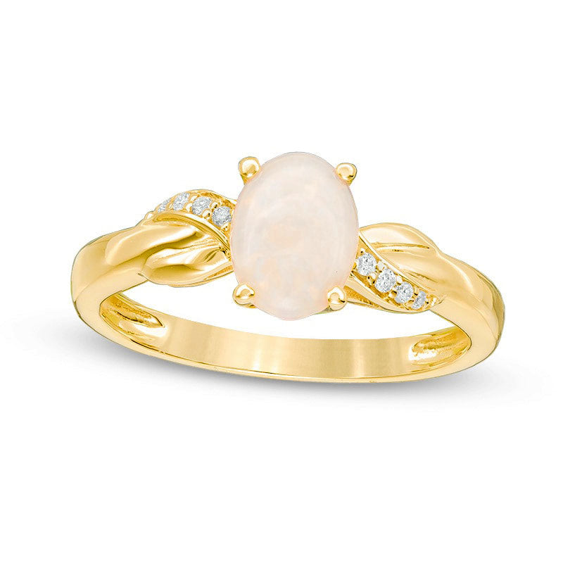 Image of ID 1 Oval Opal and Natural Diamond Accent Twist Ring in Solid 10K Rose Gold