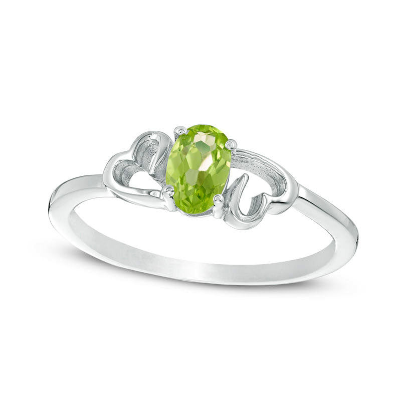 Image of ID 1 Oval Peridot Heart Sides Ring in Sterling Silver