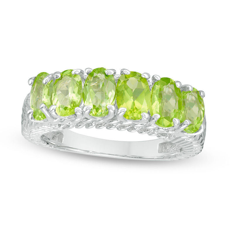 Image of ID 1 Oval Peridot Six Stone Ring in Sterling Silver