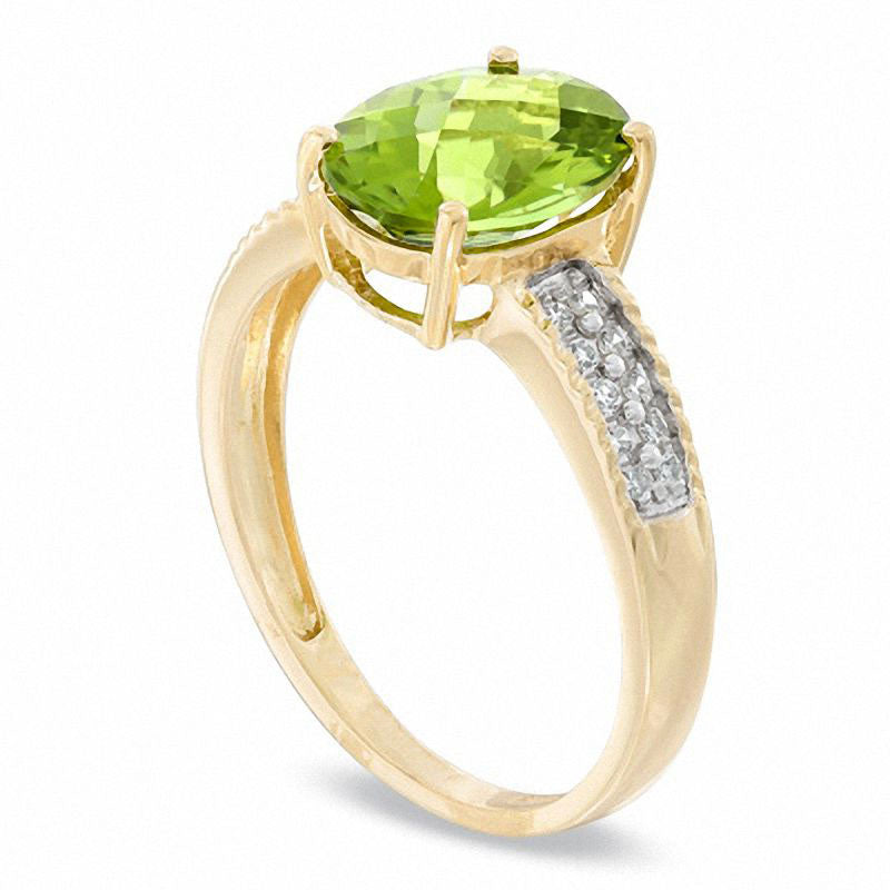 Image of ID 1 Oval Peridot and 010 CT TW Natural Diamond Ring in Solid 14K Gold