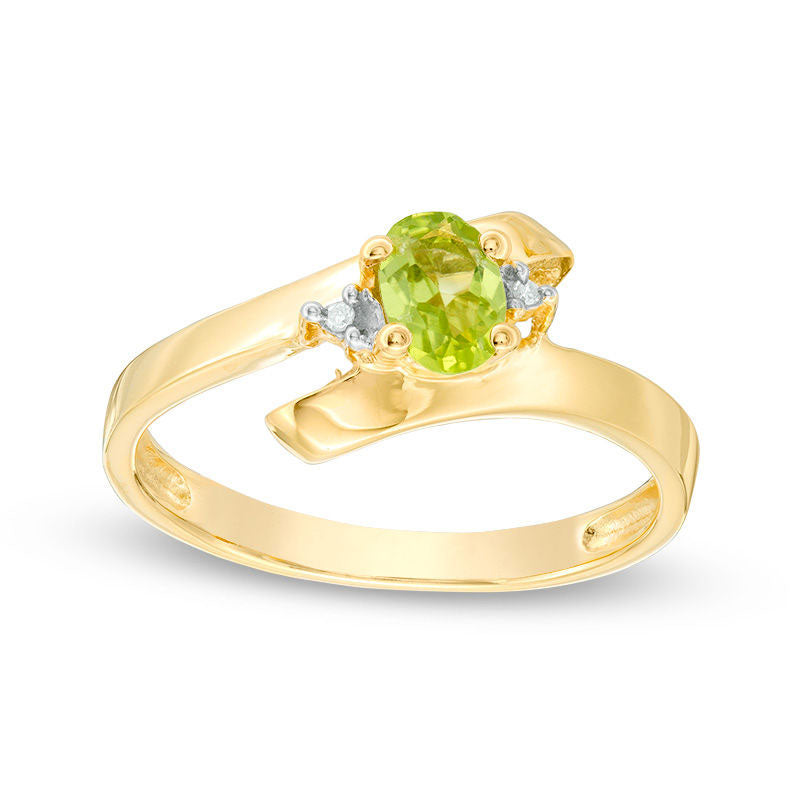 Image of ID 1 Oval Peridot and Natural Diamond Accent Bypass Ring in Sterling Silver with Solid 14K Gold Plate