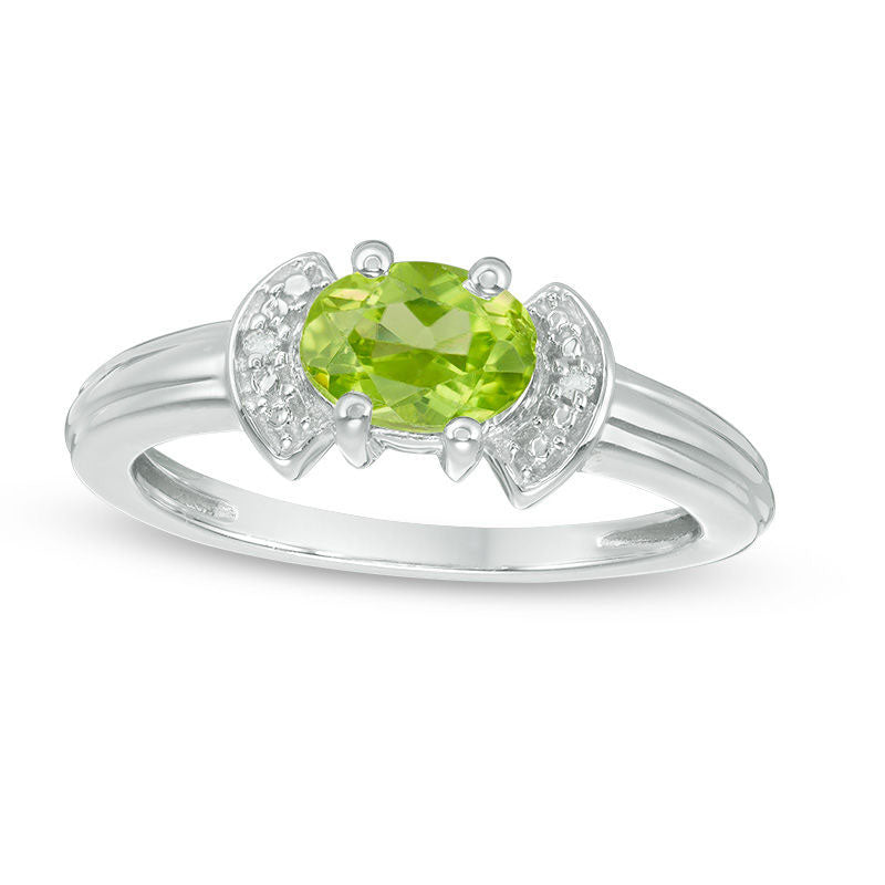 Image of ID 1 Oval Peridot and Natural Diamond Accent Collar Ring in Sterling Silver