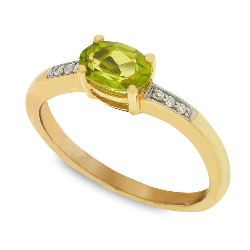 Image of ID 1 Oval Peridot and Natural Diamond Accent Ring in Solid 10K Yellow Gold