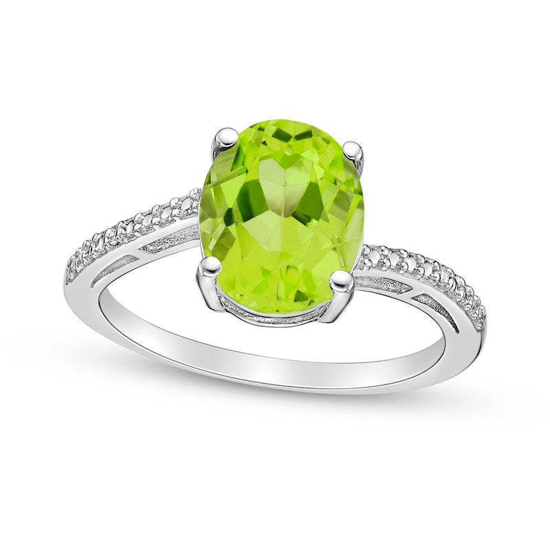 Image of ID 1 Oval Peridot and Natural Diamond Accent Ring in Sterling Silver