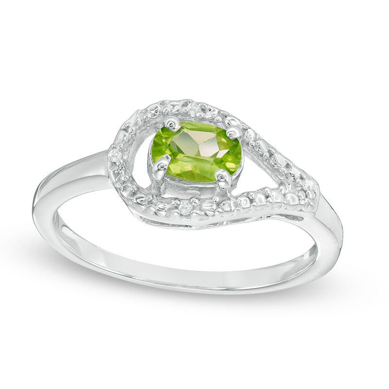 Image of ID 1 Oval Peridot and Natural Diamond Accent Teardrop Frame Ring in Sterling Silver