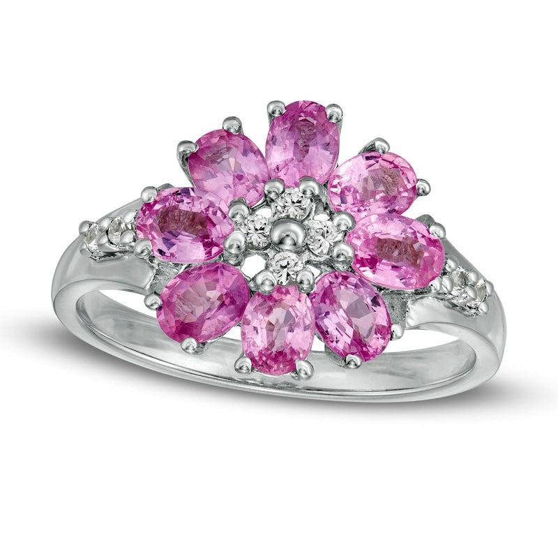 Image of ID 1 Oval Pink and Lab-Created White Sapphire Flower Ring in Sterling Silver
