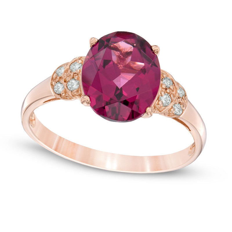 Image of ID 1 Oval Rhodolite and Natural Diamond Accent Ring in Solid 10K Rose Gold
