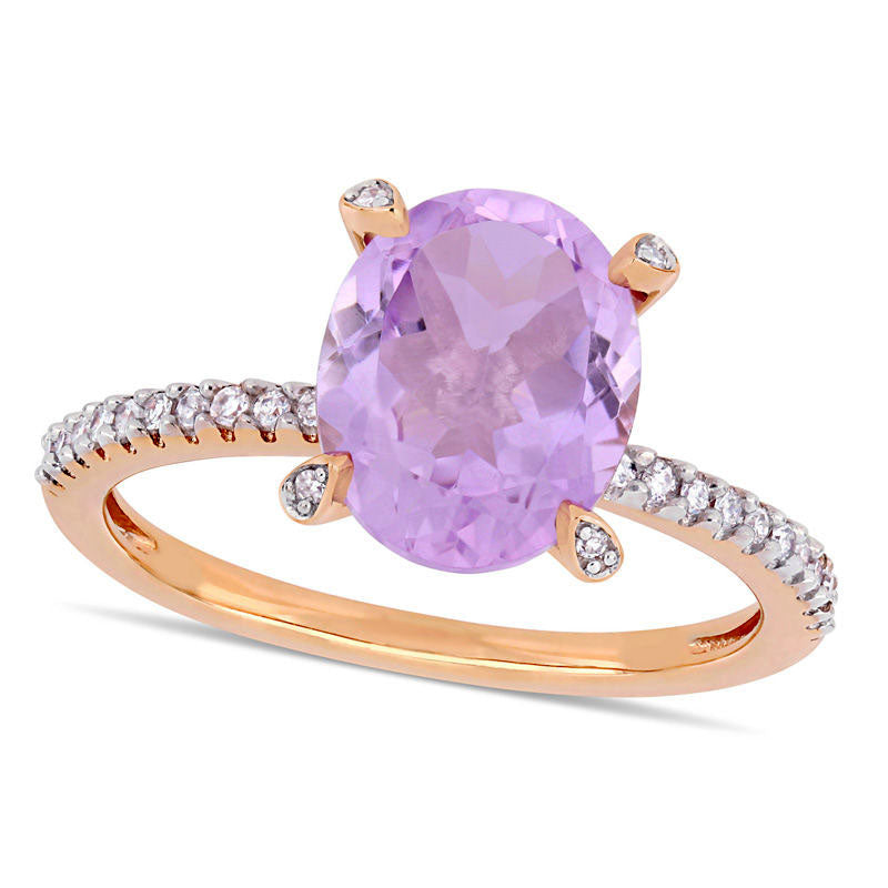 Image of ID 1 Oval Rose de France Amethyst and 010 CT TW Natural Diamond Engagement Ring in Solid 10K Rose Gold