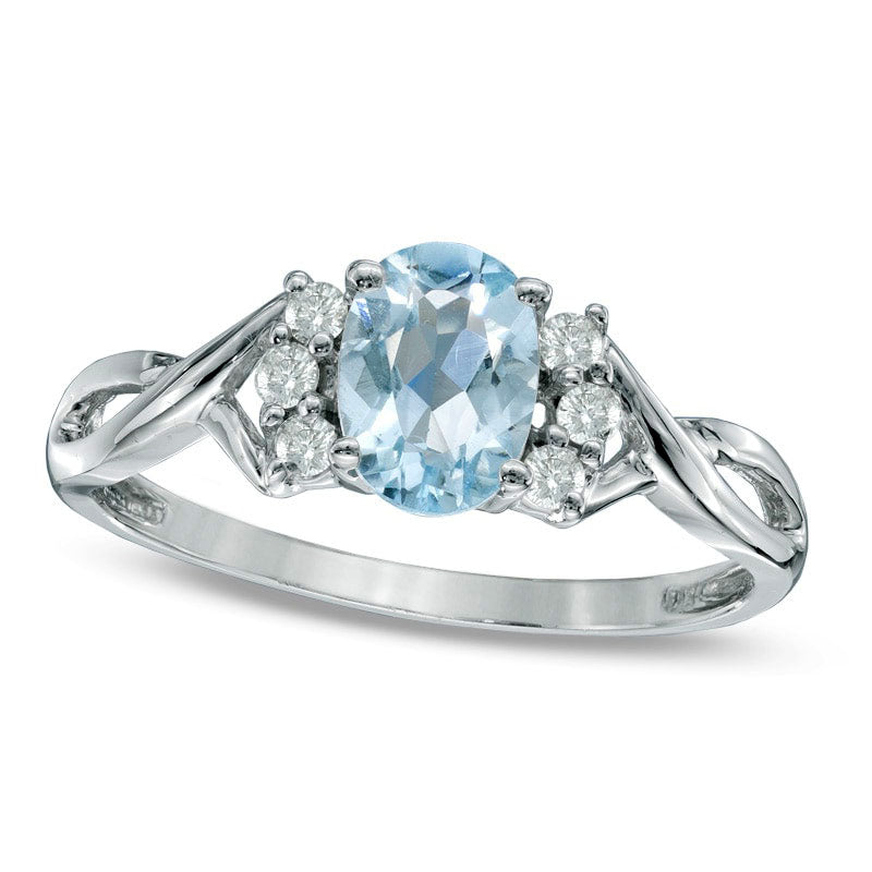 Image of ID 1 Oval Simulated Aquamarine and 013 CT TW Natural Diamond Ring in Solid 10K White Gold