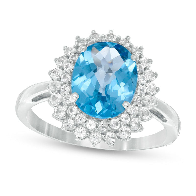 Image of ID 1 Oval Swiss Blue and White Topaz Starburst Double Frame Ring in Sterling Silver