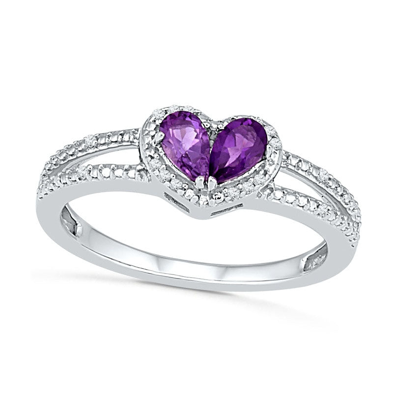 Image of ID 1 Pear-Shaped Amethyst and 005 CT TW Natural Diamond Frame Ring in Solid 10K White Gold