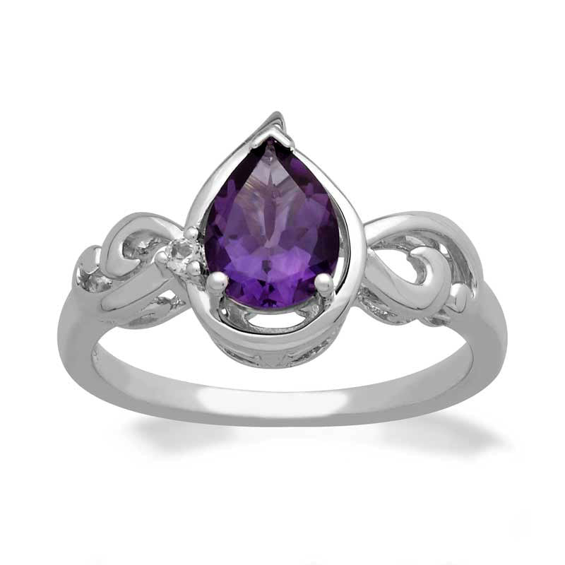 Image of ID 1 Pear-Shaped Amethyst and White Topaz Ring in Sterling Silver