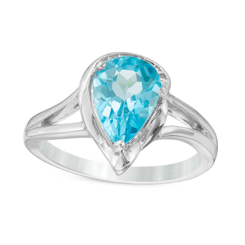 Image of ID 1 Pear-Shaped Blue Topaz and Natural Diamond Accent Split Shank Ring in Sterling Silver