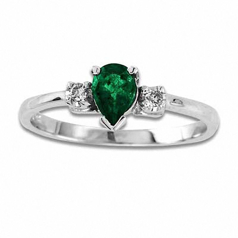 Image of ID 1 Pear-Shaped Emerald and Natural Diamond Accent Engagement Ring in Solid 14K White Gold