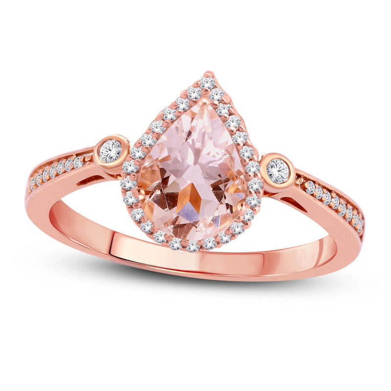Image of ID 1 Pear-Shaped Morganite and 017 CT TW Natural Diamond Frame Ring in Solid 10K Rose Gold