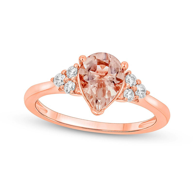 Image of ID 1 Pear-Shaped Morganite and 017 CT TW Natural Diamond Tri-Sides Engagement Ring in Solid 10K Rose Gold