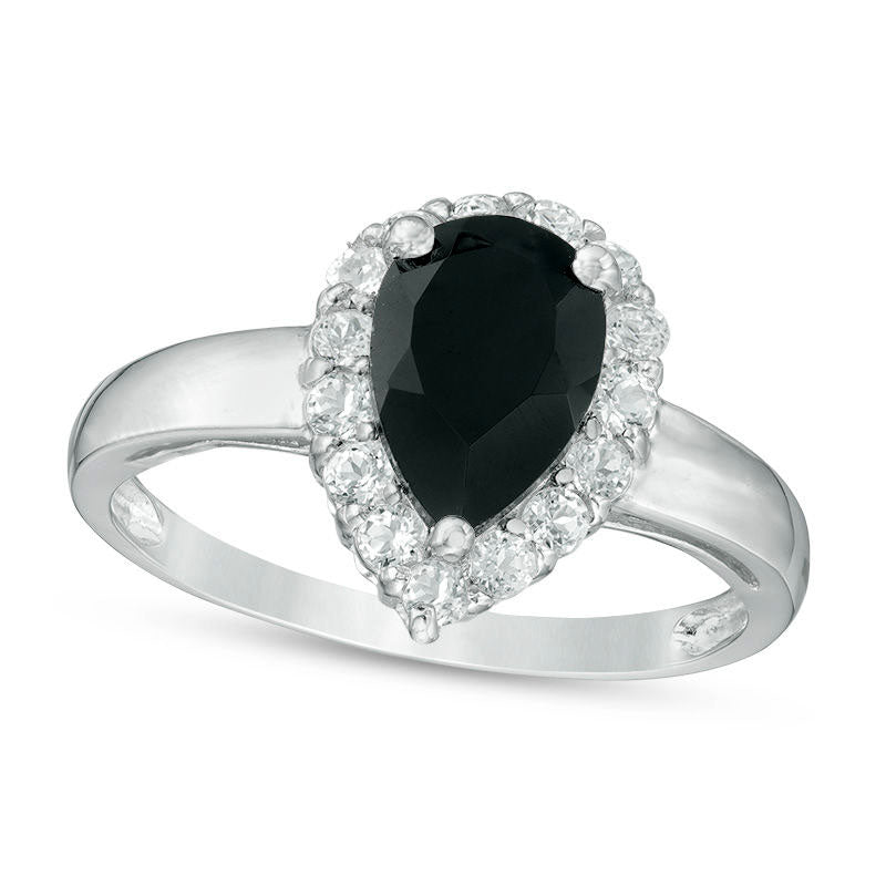 Image of ID 1 Pear-Shaped Onyx and White Topaz Frame Ring in Sterling Silver