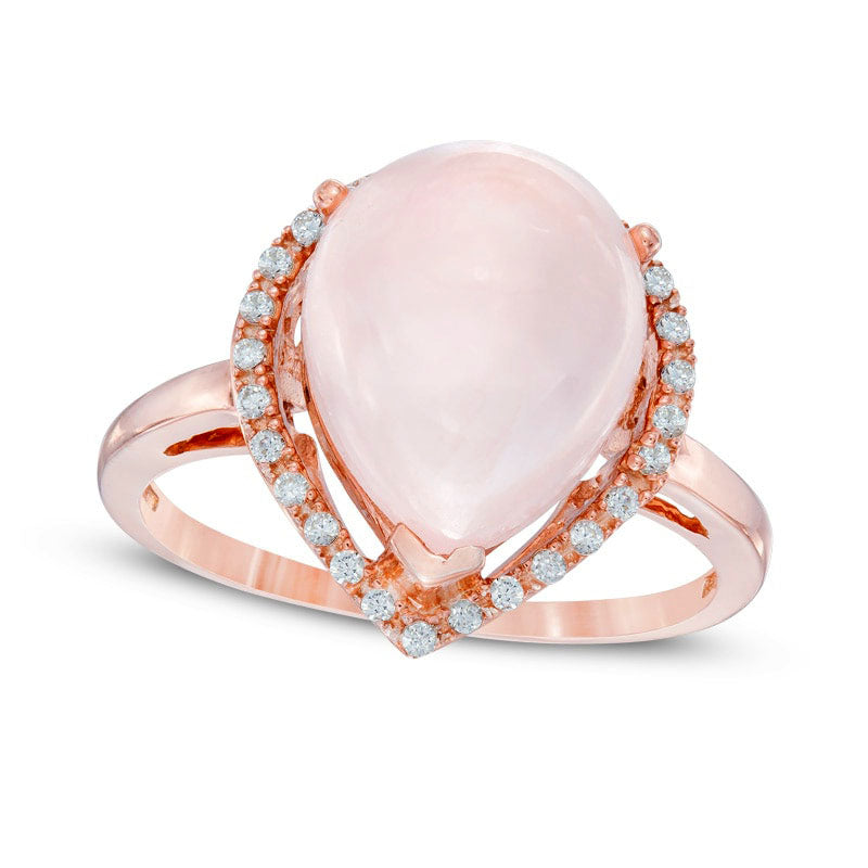 Image of ID 1 Pear-Shaped Rose Quartz and Lab-Created White Sapphire Frame Ring in Sterling Silver with Solid 14K Rose Gold Plate - Size 7
