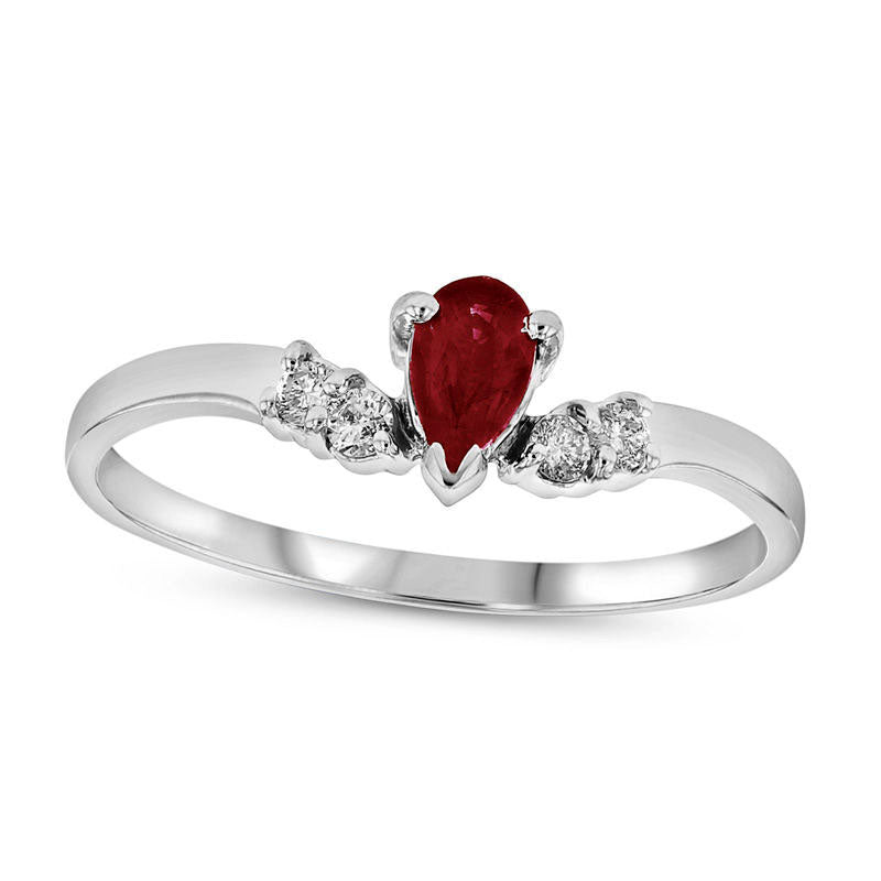 Image of ID 1 Pear-Shaped Ruby and 007 CT TW Natural Diamond Chevron Ring in Solid 14K White Gold
