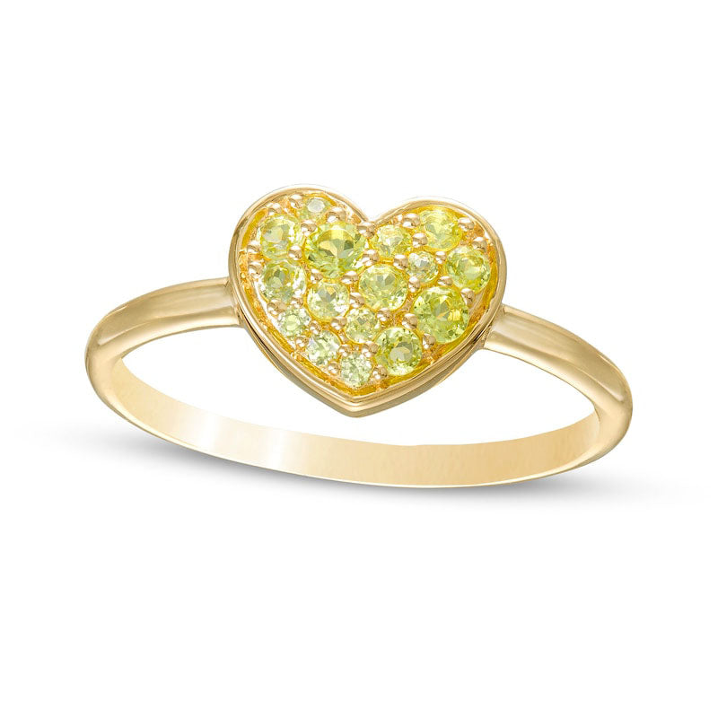 Image of ID 1 Peridot Cluster Heart Ring in Solid 10K Yellow Gold