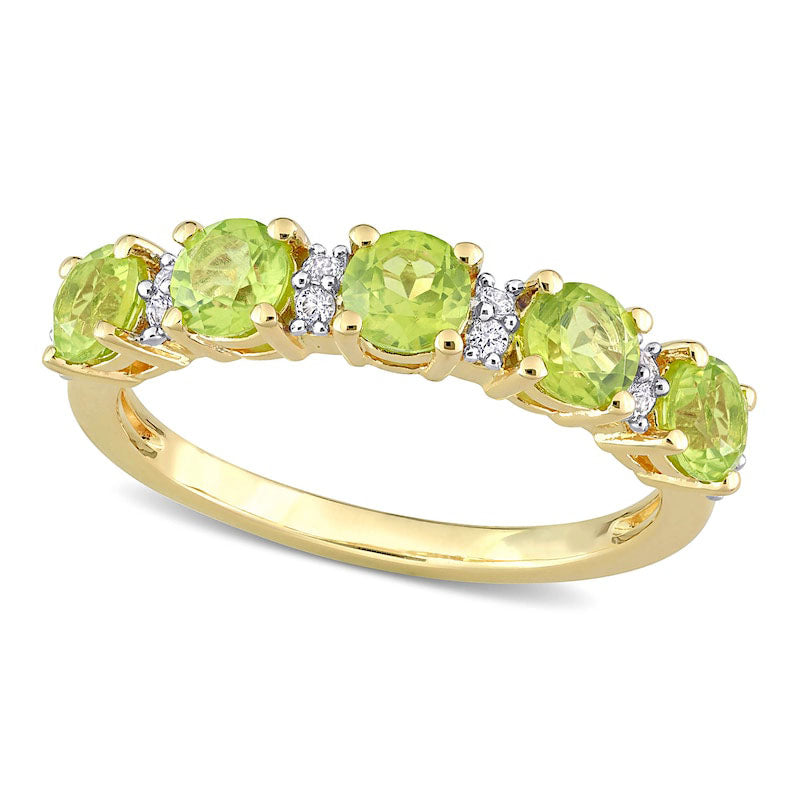 Image of ID 1 Peridot and White Lab-Created Sapphire Duo Five Stone Alternating Stackable Band in Sterling Silver with Yellow Rhodium