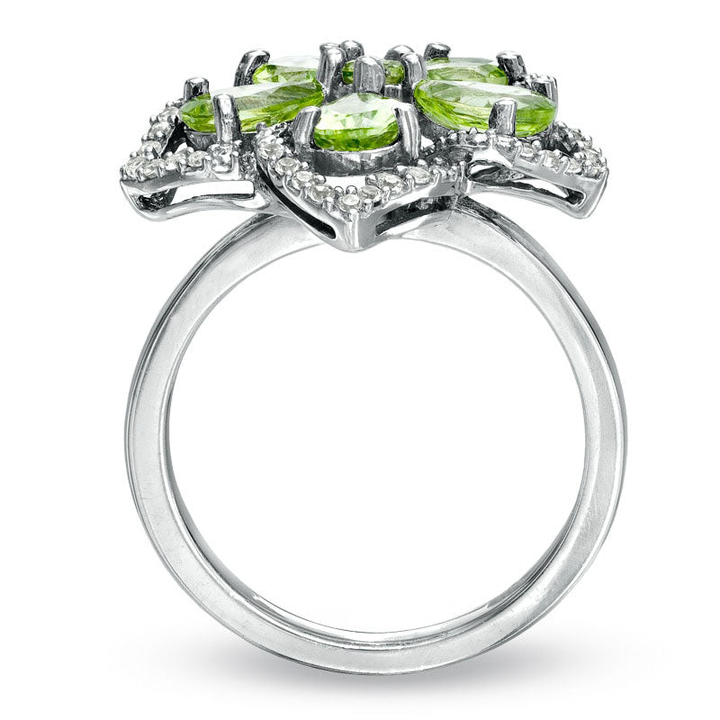 Image of ID 1 Peridot and White Topaz Flower Ring in Sterling Silver