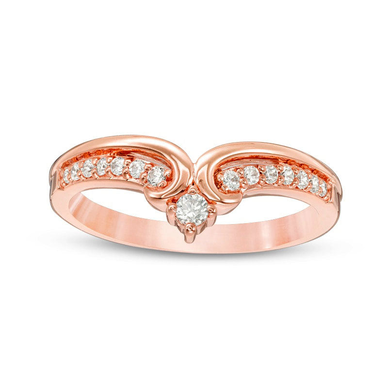 Image of ID 1 Previously Owned - 020 CT TW Natural Diamond Crown Contour Wedding Band in Solid 14K Rose Gold