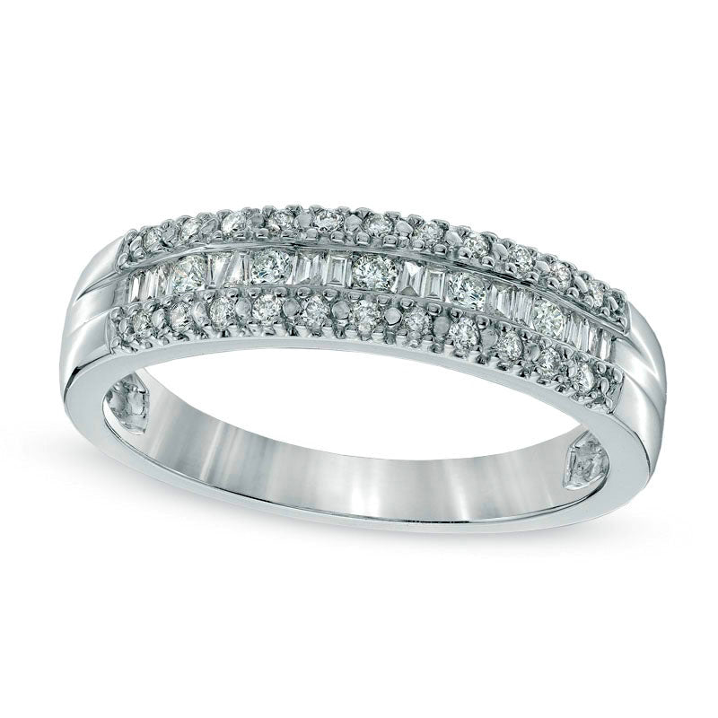 Image of ID 1 Previously Owned - 025 CT TW Baguette and Round Natural Diamond Anniversary Band in Solid 10K White Gold