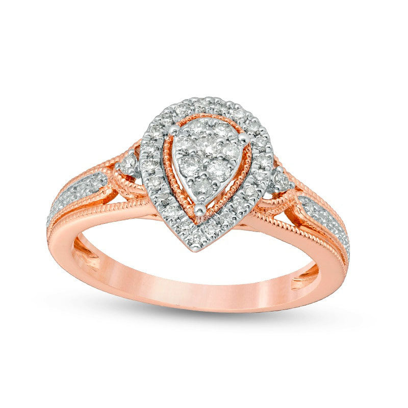 Image of ID 1 Previously Owned - 025 CT TW Composite Natural Diamond Pear-Shaped Frame Antique Vintage-Style Engagement Ring in Solid 10K Rose Gold