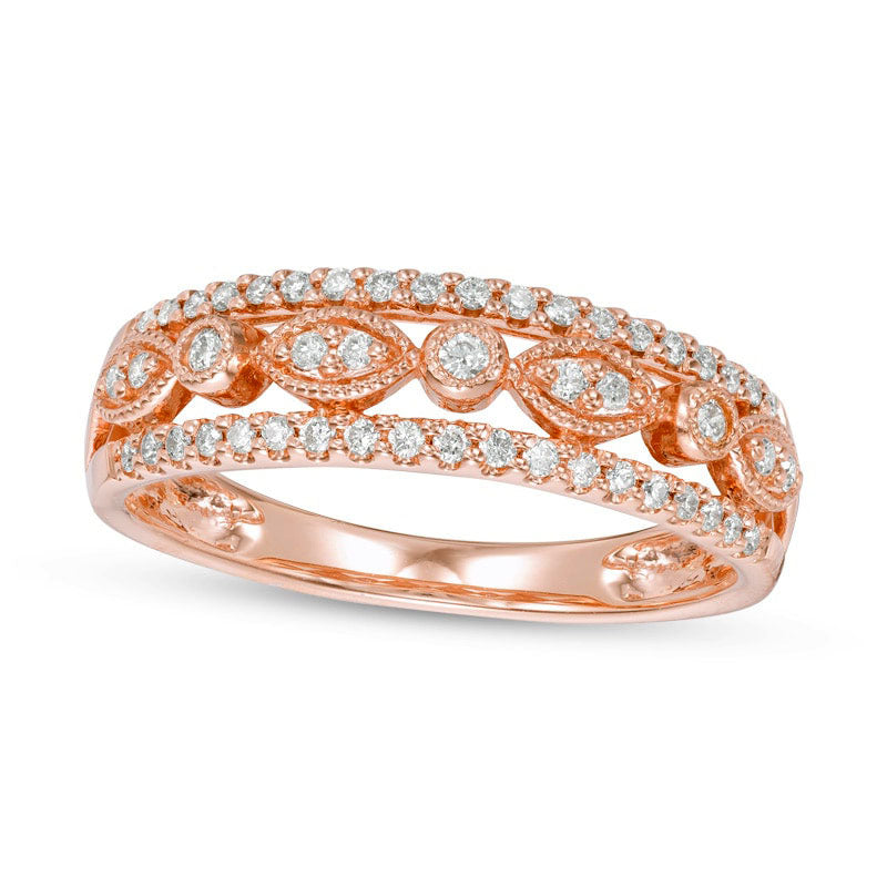 Image of ID 1 Previously Owned - 025 CT TW Natural Diamond Alternating Antique Vintage-Style Anniversary Band in Solid 10K Rose Gold