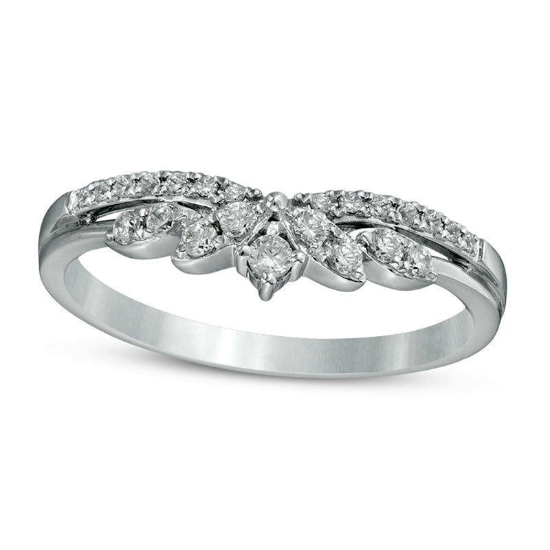 Image of ID 1 Previously Owned - 025 CT TW Natural Diamond Crown Contour Anniversary Band in Solid 14K White Gold