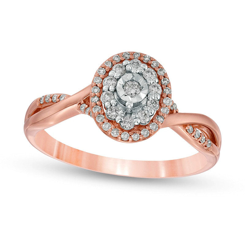 Image of ID 1 Previously Owned - 025 CT TW Natural Diamond Double Oval Frame Twist Engagement Ring in Solid 10K Rose Gold