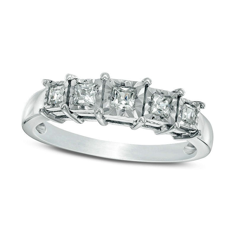 Image of ID 1 Previously Owned - 025 CT TW Princess-Cut Natural Diamond Five Stone Anniversary Band in Solid 10K White Gold