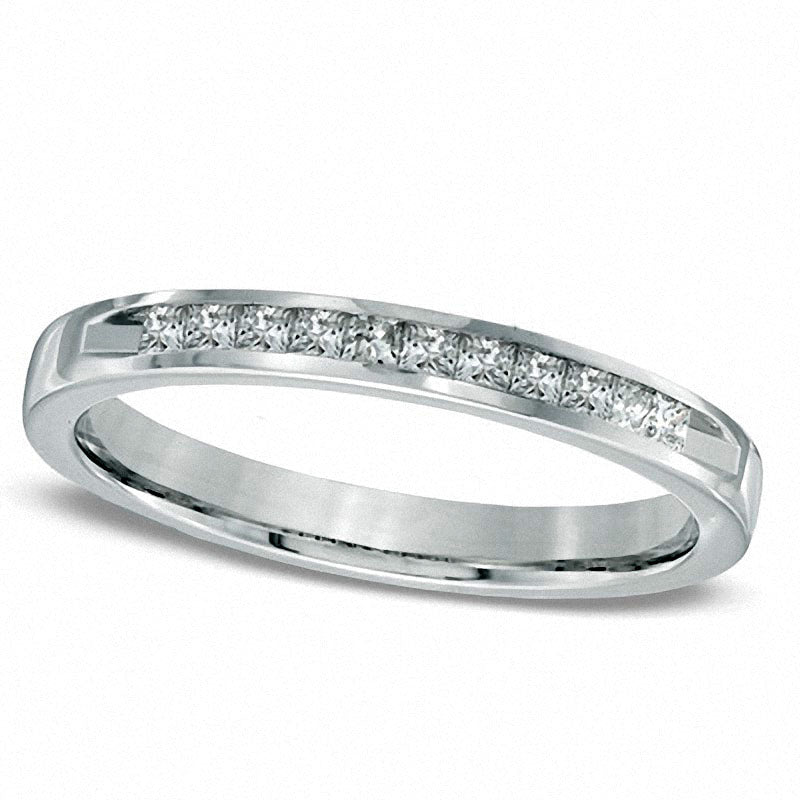 Image of ID 1 Previously Owned - 025 CT TW Princess-Cut Natural Diamond Wedding Band in Solid 14K White Gold