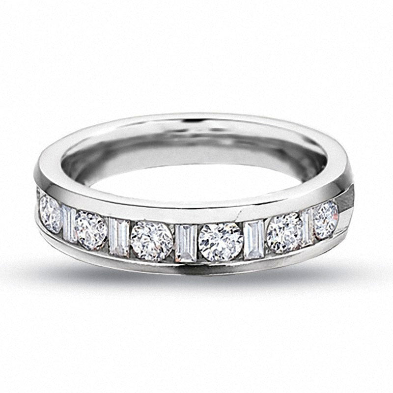 Image of ID 1 Previously Owned - 025 CT TW Round and Baguette Natural Diamond Channel Band in Solid 14K White Gold