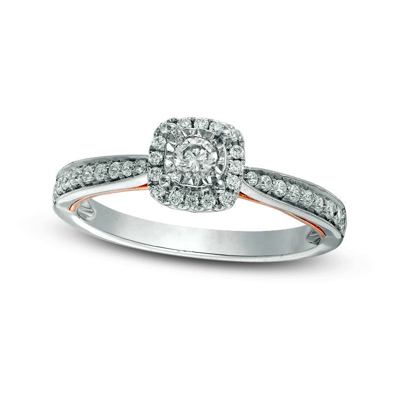 Image of ID 1 Previously Owned - 033 CT TW Natural Diamond Cushion Frame Engagement Ring in Solid 10K Two-Tone Gold