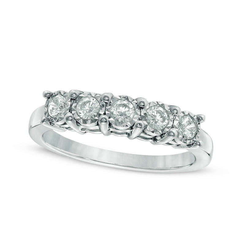 Image of ID 1 Previously Owned - 033 CT TW Natural Diamond Five Stone Anniversary Band in Solid 10K White Gold