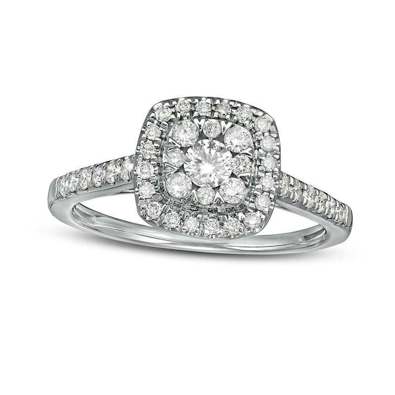Image of ID 1 Previously Owned - 050 CT TW Composite Cushion Natural Diamond Frame Engagement Ring in Solid 10K White Gold