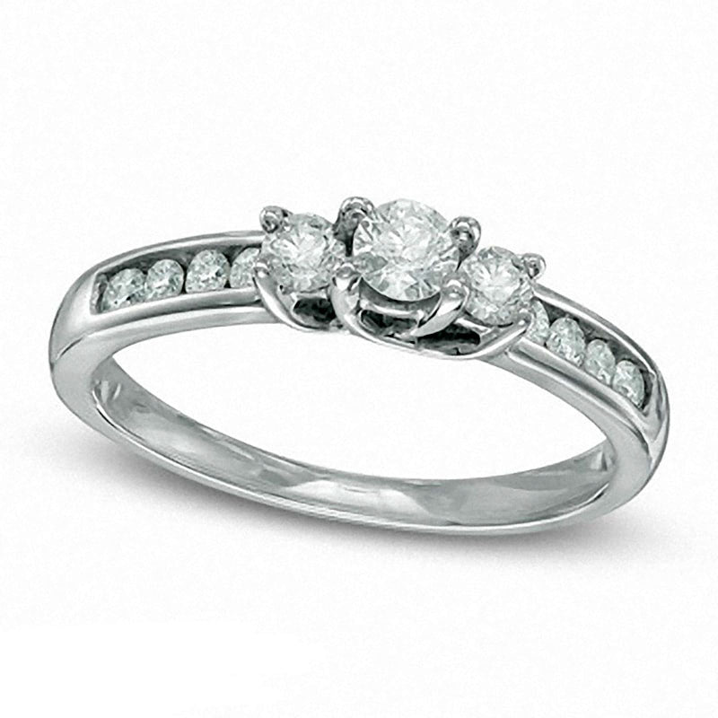Image of ID 1 Previously Owned - 050 CT TW Natural Diamond Three Stone Engagement Ring in Solid 10K White Gold