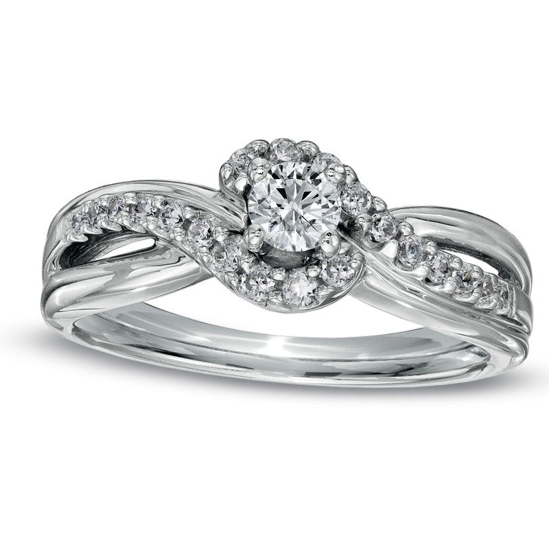 Image of ID 1 Previously Owned - 050 CT TW Natural Diamond Twist Engagement Ring in Solid 14K White Gold