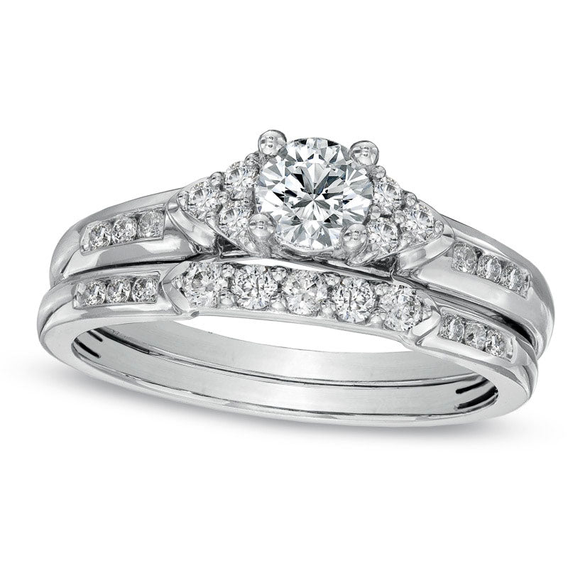Image of ID 1 Previously Owned - 075 CT TW Natural Diamond Bridal Engagement Ring Set in Solid 14K White Gold
