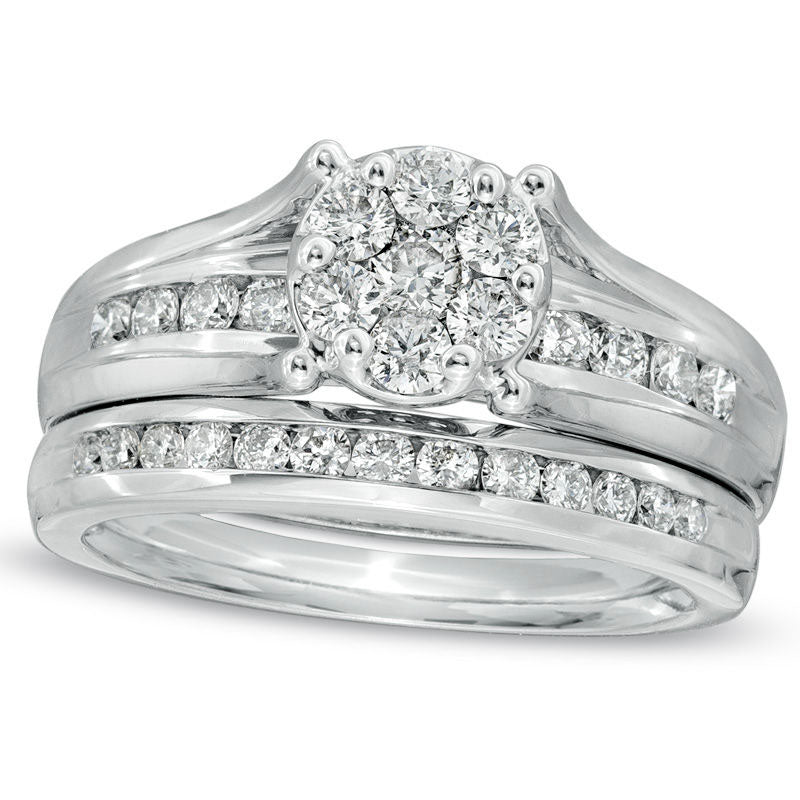 Image of ID 1 Previously Owned - 10 CT TW Natural Diamond Cluster Bridal Engagement Ring Set in Solid 10K White Gold