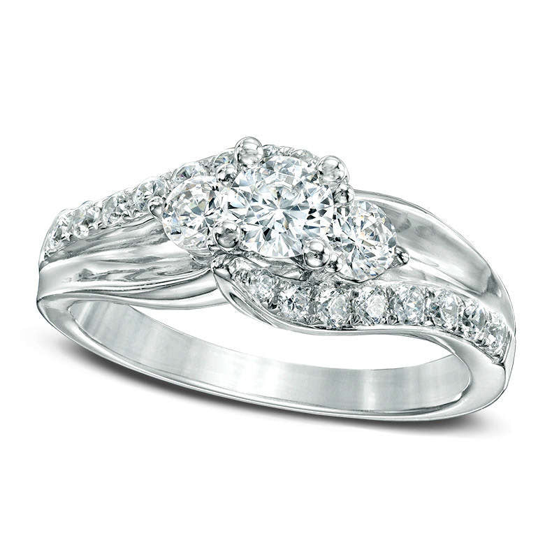 Image of ID 1 Previously Owned - 10 CT TW Natural Diamond Three Stone Swirl Engagement Ring in Solid 14K White Gold