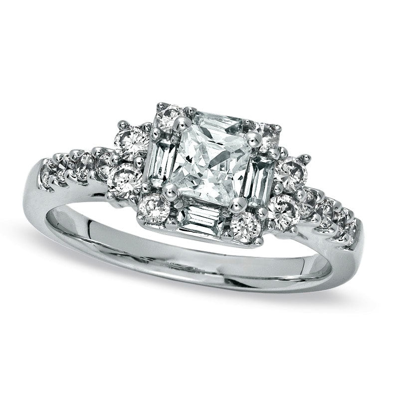 Image of ID 1 Previously Owned - 10 CT TW Princess-Cut Natural Diamond Art Deco-Inspired Engagement Ring in Solid 14K White Gold