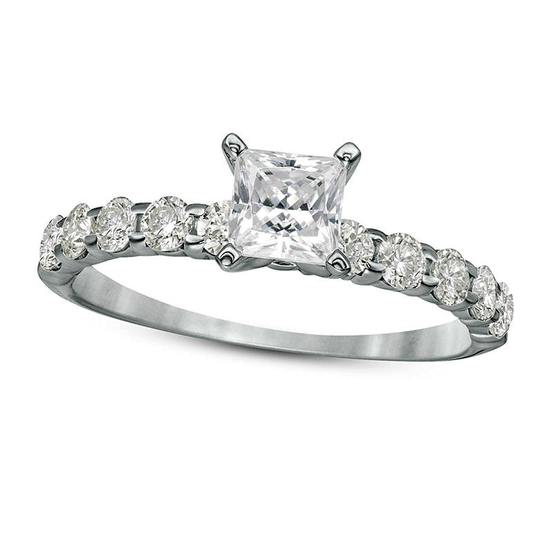 Image of ID 1 Previously Owned - 10 CT TW Princess-Cut Natural Diamond Engagement Ring in Solid 14K White Gold