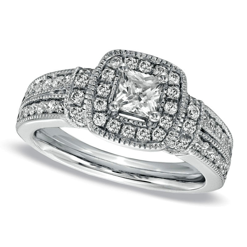 Image of ID 1 Previously Owned - 10 CT TW Princess-Cut Natural Diamond Frame Engagement Ring in Solid 14K White Gold