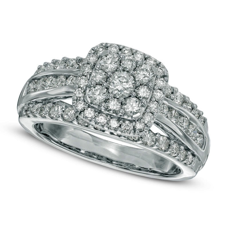 Image of ID 1 Previously Owned - 125 CT TW Natural Diamond Cluster Frame Engagement Ring in Solid 14K White Gold