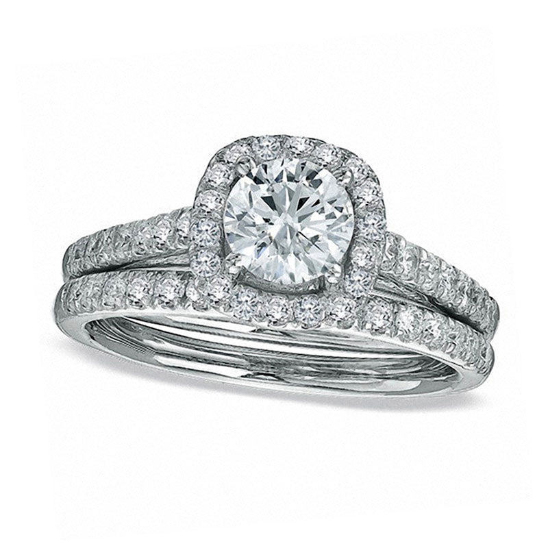 Image of ID 1 Previously Owned - 175 CT TW Natural Diamond Framed Bridal Engagement Ring Set in Solid 14K White Gold