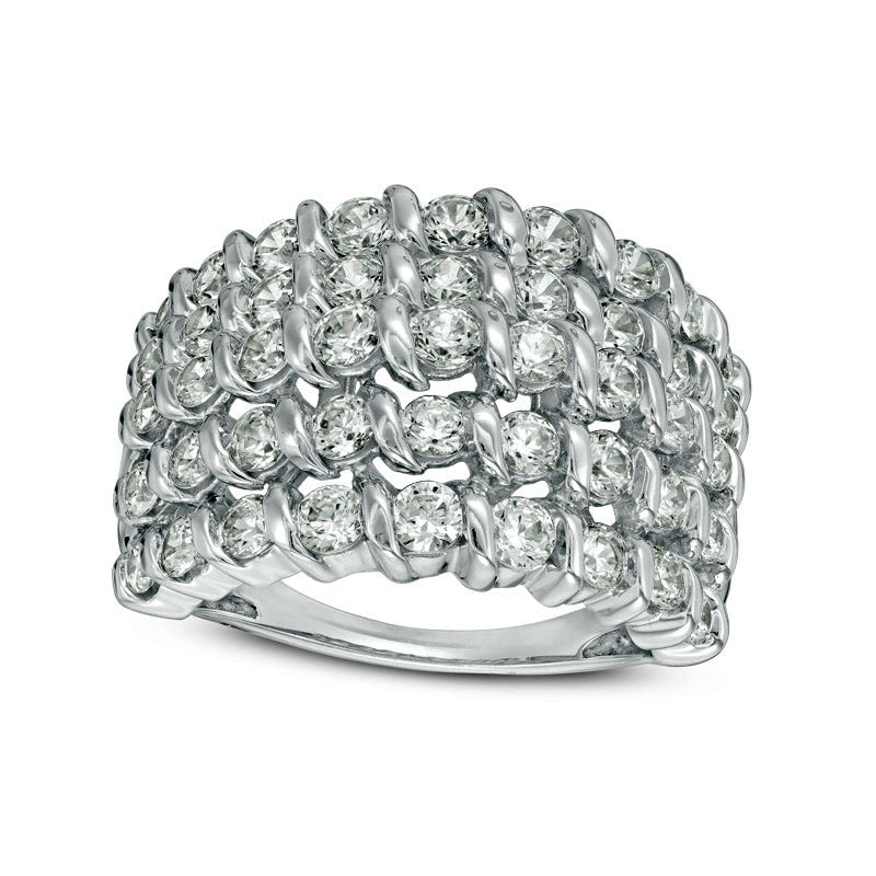 Image of ID 1 Previously Owned - 20 CT TW Natural Diamond Spiral Multi-Row Anniversary Ring in Solid 10K White Gold